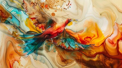 Wall Mural - Abstract Bird in Flight Watercolor Painting