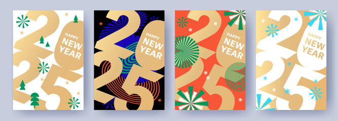 Wall Mural - creative concept of 2025 happy new year posters set. design templates with typography logo 2025 for 