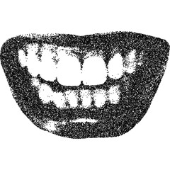 Wall Mural - Angry mouth with halftone stipple effect, for grunge punk y2k collage design. Vector illustration in stipple halftone brutalist retro design for vintage banner