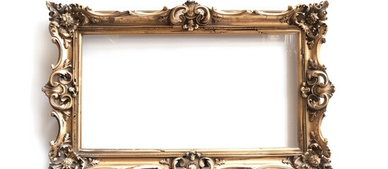 Leinwandbilder - Vintage gold or bronze frame with wear for photos, text, or paintings on white background, suitable for copy space image.
