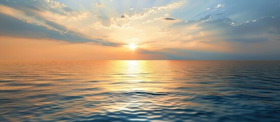 Poster - High quality photo of a serene seascape with golden hour lighting, ideal for use as a copy space image.