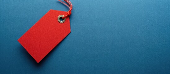 Leinwandbilder - Top view of a red tag against a blue backdrop, emphasizing a Black Friday concept with a copy space image.