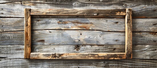 Sticker - Old rustic wooden wall with a wooden photo frame, space for copy image.