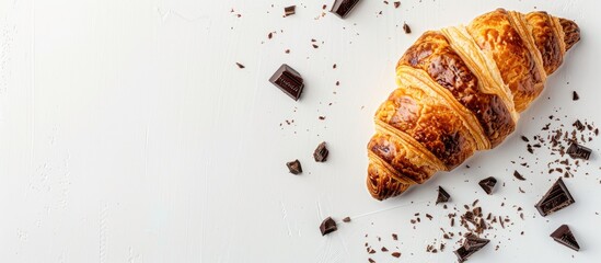 Aufkleber - Croissant with chocolate on a white background, with space for text or images. Copy space image. Place for adding text and design