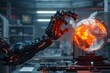 © Ben Kuang - Robotic hand interacts with glowing digital globe, showcasing global technology and innovation