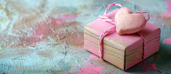 Aufkleber - Pink heart and gift box with a loving theme, perfect for a romantic gesture, with copy space image.