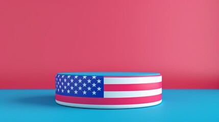 Wall Mural - Modern podium with smooth rounded corners and a USA flag motif, celebrating the 4th of July