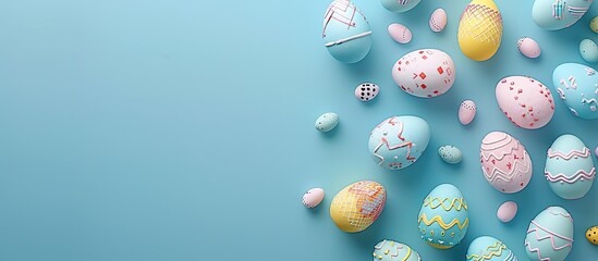 Aufkleber - Light blue background for Easter eggs banner with copy space image for text and various egg coloring options.