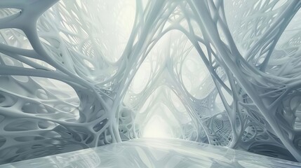 Wall Mural - ethereal fractal horizon intricate white geometric patterns infinite repetition soft glow dreamlike 