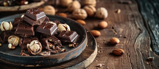 Sticker - Close-up image of chocolate candy with nuts, perfect for tea time enjoyment outdoors, with ample copy space.