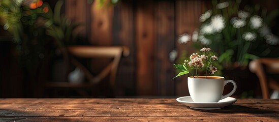 Aufkleber - Time for a relaxing break with a warm cup of coffee. Add a touch of coziness to your day with this inviting image, a charming coffee scene with copy space image.