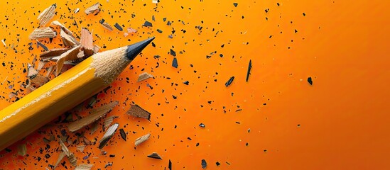 Poster - Top view of orange background with pencil shavings, providing copy space image.