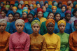 © Alla - Group of women of different nationalities in dresses. DEIB Diversity, Equity, inclusion, and Belonging concept. Social background. Sisterhood and females friendship.