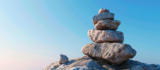 Poster - Mountain made of rocks stands against a clear blue sky backdrop of a copy space image.