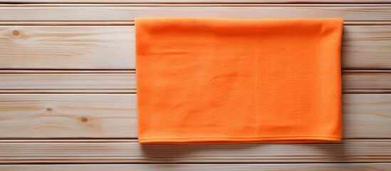 Poster - Top-down view of an orange kitchen towel placed on a white wooden table, with room for text in the image.