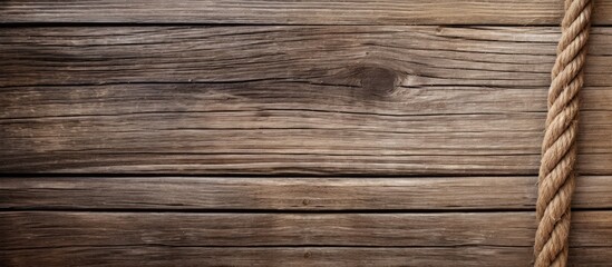 Aufkleber - Weathered wood background with hemp rope; copy space image.