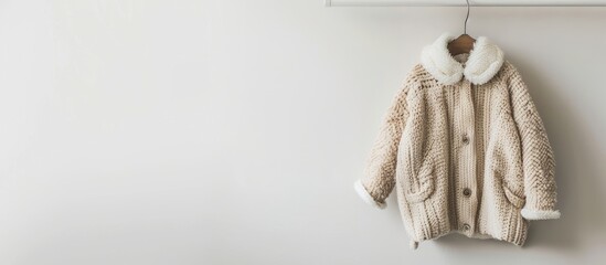Leinwandbilder - A child's outfit hanging on a white wall with a copy space image.