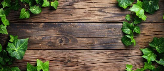 Wall Mural - Wooden background with leaves for copy space image.