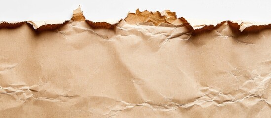 Leinwandbilder - Kraft cardboard piece with ragged edges on white backdrop, providing space for text or image.
