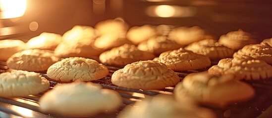 Sticker - Sugar cookies in the oven being baked, displayed in a close-up shot with shallow depth of field, ideal for a copy space image.