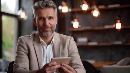 Poster - The mature man with tablet