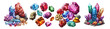 © antkevyv - Variety pixel art style gems isolated on transparent background, magic glow vibrant shiny