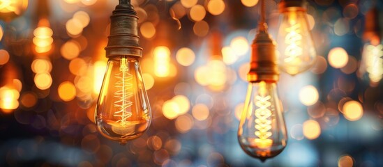 Aufkleber - Bokeh light bulbs create a stunning backdrop for design projects with copy space image.