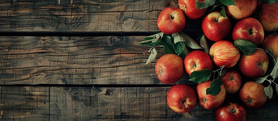 Sticker - Apples from the garden displayed on a rustic wooden table with a blank space for text or images.