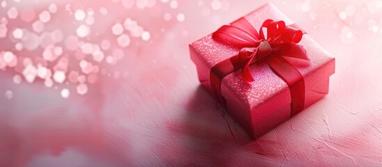 Canvas Print - Vibrant red present box on a soft pink backdrop with a festive design, conveying warm holiday wishes. Ideal for festive occasions, featuring copy space image.