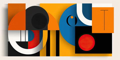 Wall Mural - A vibrant abstract vector illustration featuring geometric shapes in orange, yellow, blue, and black.
