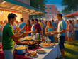 © Abdallah Sweissi - College tailgating fun people standing around a grill, enjoying the company and delicious food.