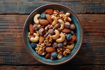 Wall Mural - food snack healthy cashew wooden nut ingredient vegetarian organic nature background closeup mixed seed bowl fruit