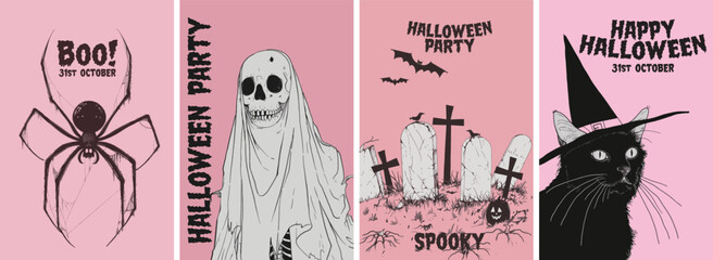 Wall Mural - Halloween poster design collection. Set of banners for a spooky october halloween party