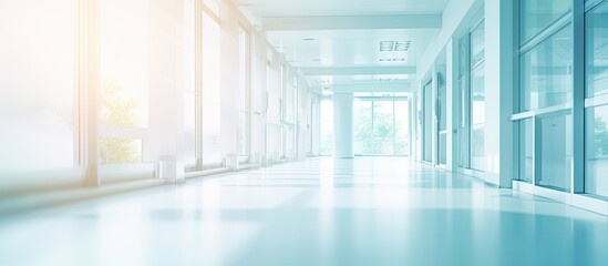 Aufkleber - Luxurious hospital corridor with abstract blur effect, creating a defocused clinic interior background for a healthcare and medical concept with copy space image.
