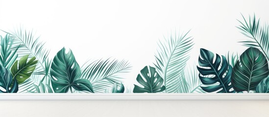 Aufkleber - A minimalist tropical design featuring vibrant leaves against a white backdrop, perfect for a summer theme with room for text or images