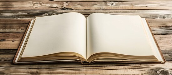 Aufkleber - Notebook opened on a wooden table with copy space image.