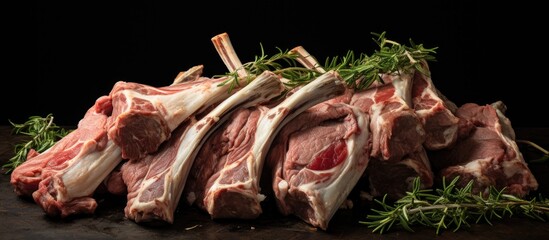 Poster - Lamb pieces prepared without bones for roasting, with a clear copy space image.