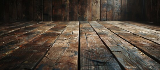 Aufkleber - Rustic, grungy wooden floor serves as a background with an empty space for an image.