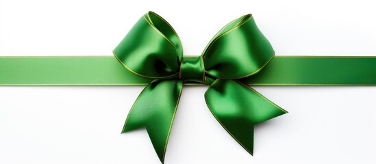 Wall Mural - Isolated on a white background, a Christmas green ribbon stands out with copy space image.