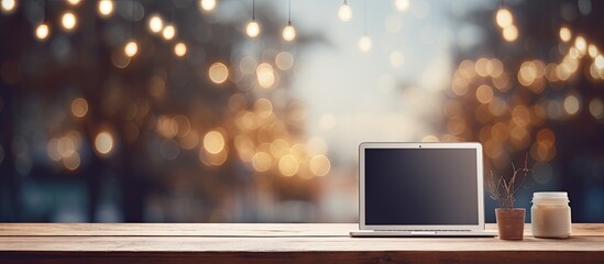 Aufkleber - Blurry bokeh background featuring an empty desktop with copy space image, ideal for a montage concept.