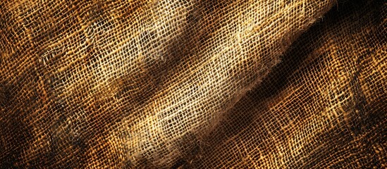 Fototapete - An empty textured burlap backdrop in honey mustard tones for eco-friendly themes with a bird's-eye view showing ample copy space image.