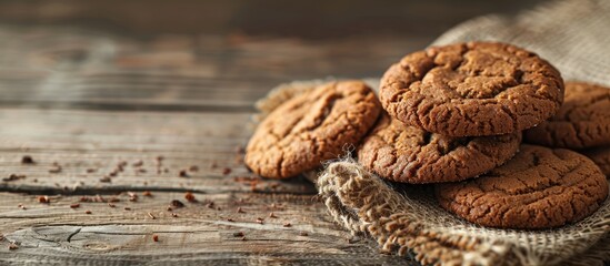 Poster - A close-up of delicious cookies on a rustic wooden surface, with space for text or other elements in the image.
