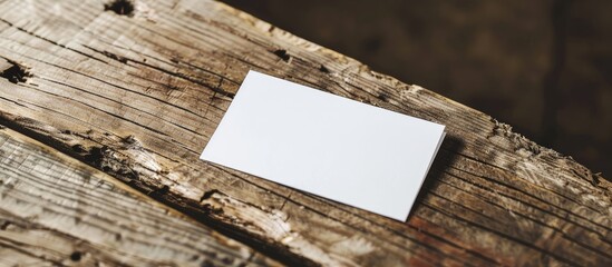 Aufkleber - Close-up shot of a white business card on a wooden backdrop with copy space image for corporate identity templates.