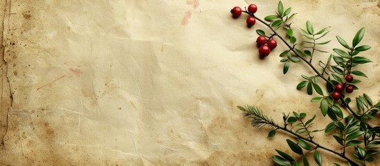 Poster - Old paper background with Christmas branch decoration, perfect for card design, with copy space image.