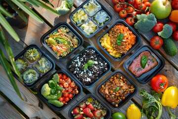 meal food lunch diet vegetable healthy dinner fresh salad nutrition container background organic box meat concept lifestyle