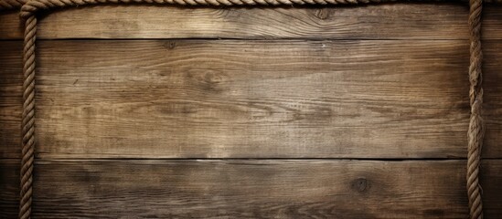 Aufkleber - Weathered wood background with hemp rope; copy space image.