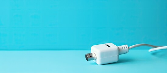 Canvas Print - A white charger cord and plug against a bright background, with selective focus for a copy space image.