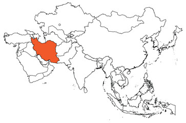 Wall Mural - Map of the continent of Asia with country borders. Map of Iran