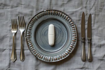 large pill on a plate, treatment concept, medicine