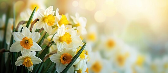 Poster - Spring flowers blooming in an image with available copy space.